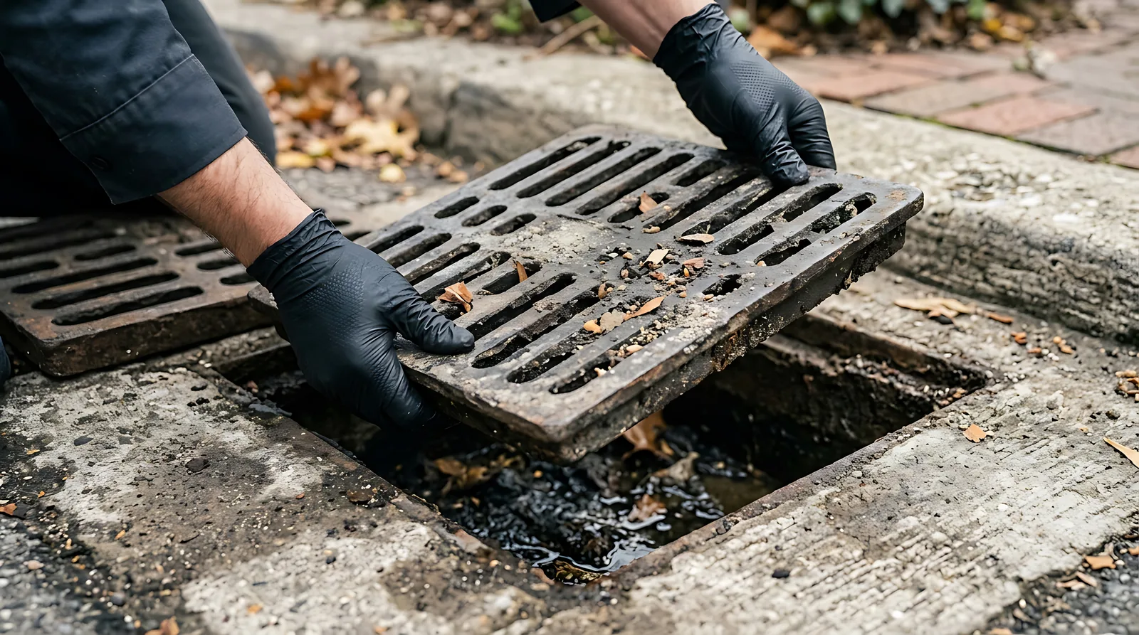 Gullyrost wird zur Reinigung des Sinkkastens abgehoben